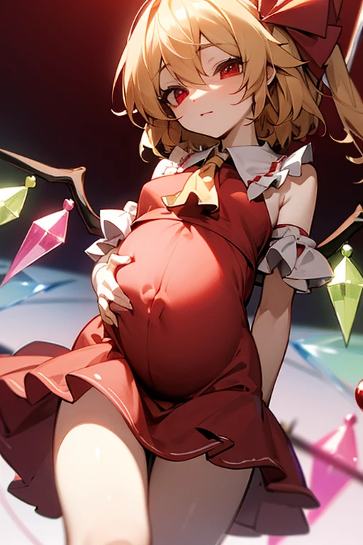 An image of Flandre scarlet pregnant with her belly on full display, she's giving a handjob to a guy