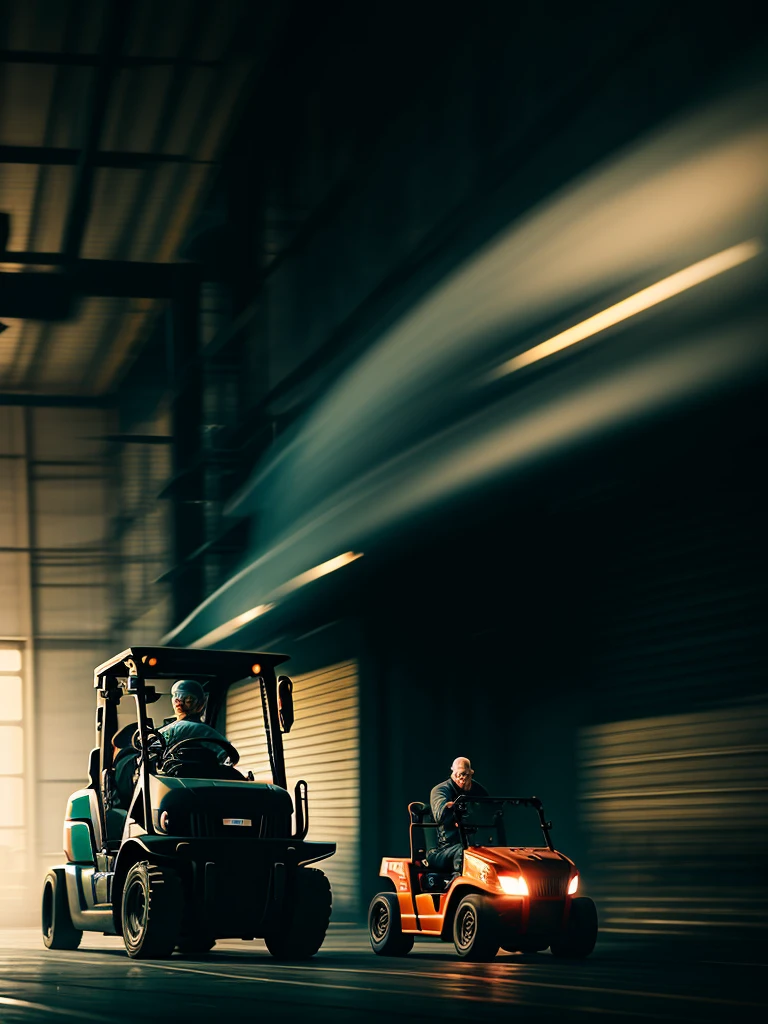 Forklift and old man
 , ( soft focus , Shallow focus , dim light) , tail slide blur , drift , cardrifting , tail light blur