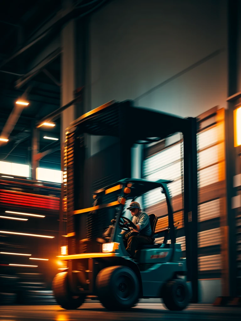 Forklift and old man
 , ( soft focus , Shallow focus , dim light) , tail slide blur , drift , cardrifting , tail light blur