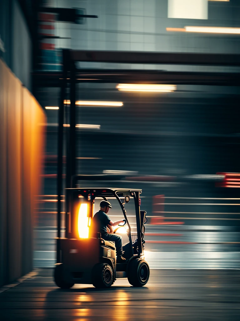 Forklift and old man
 , ( soft focus , Shallow focus , dim light) , tail slide blur , drift , cardrifting , tail light blur