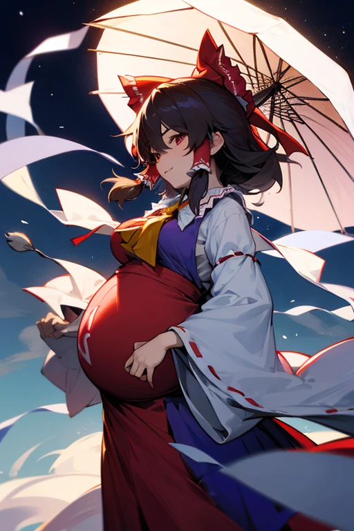 Soryu Asuka Langley wearing red gothic lolita, pregnant, holding a red umbrella, voluptuous, plump, and plump.