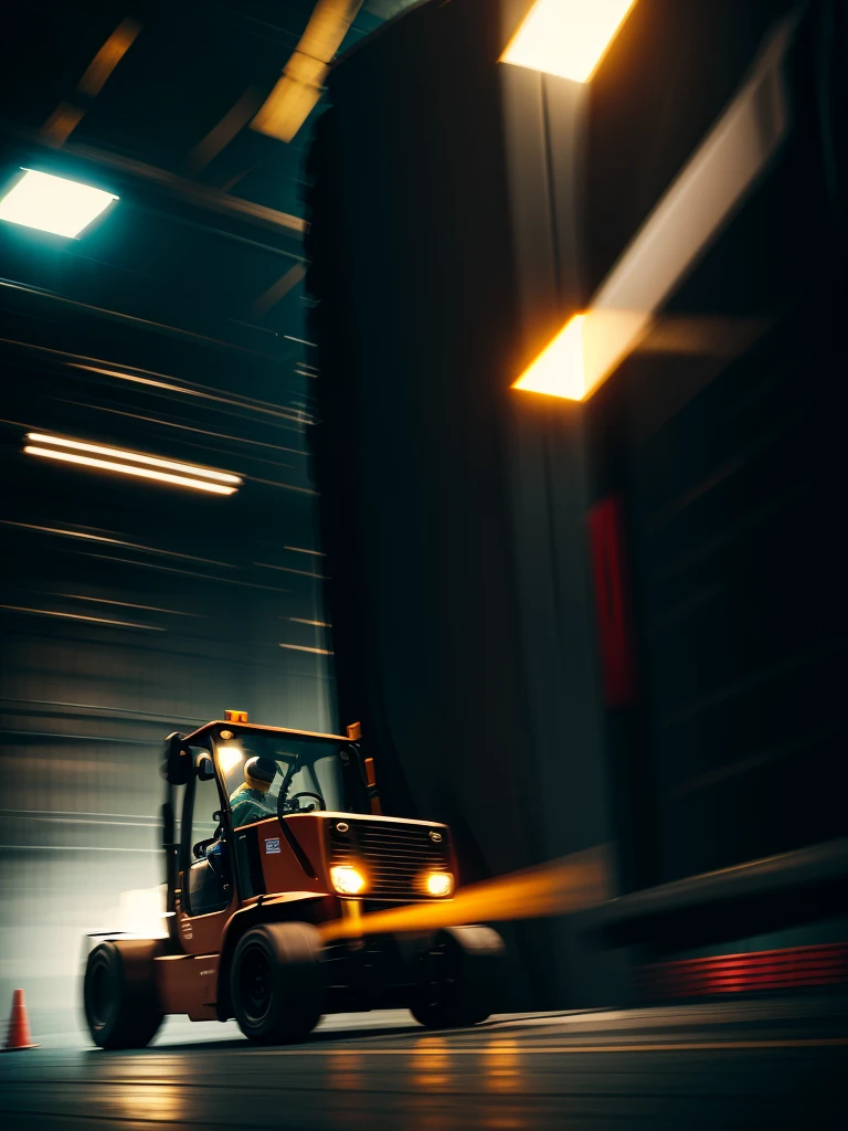 Forklift and old man
 , ( soft focus , Shallow focus , dim light) , tail slide blur , drift , cardrifting , tail light blur