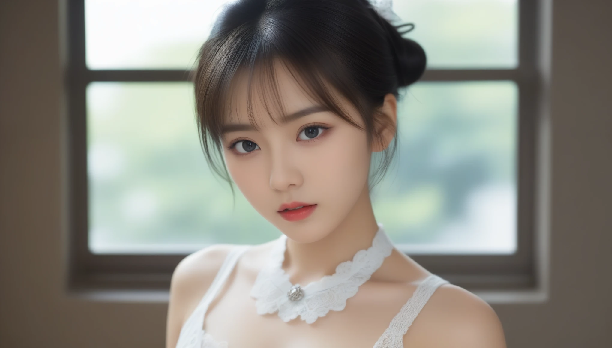 8k, Ultra-high resolution, Best Quality, masterpiece, 三分割法によるphotograph,Surreal, photograph, 1 , (Girl:1.3), cute, cute顔, 細部までBeautiful Eyes, 細かくdetailedに,masterpiece,一人Girl:1.2,Japanese women,Young Wife,extream close up,glaring,Black Short hair,Messy hair,ID photo,future,Brutal Cyberpunk Woman,Luxurious and gorgeous,Hotel room,Large windows,Skyscrapers,((Bondage fashion meets lace lingerie:1.5)),Overly decorative fashion,Lavish Decoration,(BDSM Mistress),(With collar),(Upper class lady:1.5),Expressions of despair,Dark and atmospheric lighting,Subtle details, detailedな顔,anger,Attractive eyes,(ポートレートphotograph:1.4),(Photorealistic images:1.4),Fantasy art,(Beautiful Face:1.4),美しくAttractive eyes、Beautiful Eyes,Silver Remaining,(Tight waist:1.4)、(Beautiful with perfect body proportions:1.4),Pink Lips,profile,(((Ideal body type))),A cup small bust :2,、Portraiture:2、Perfect Anatomy、鮮明なdetailed、detailed,Thin lips,完璧でBeautiful Face ,完璧でcute顔, Detailed skin, Perfect limbs、Narrow waist,Surreal,Light and Shadow,Fashion magazine cover,spotlight