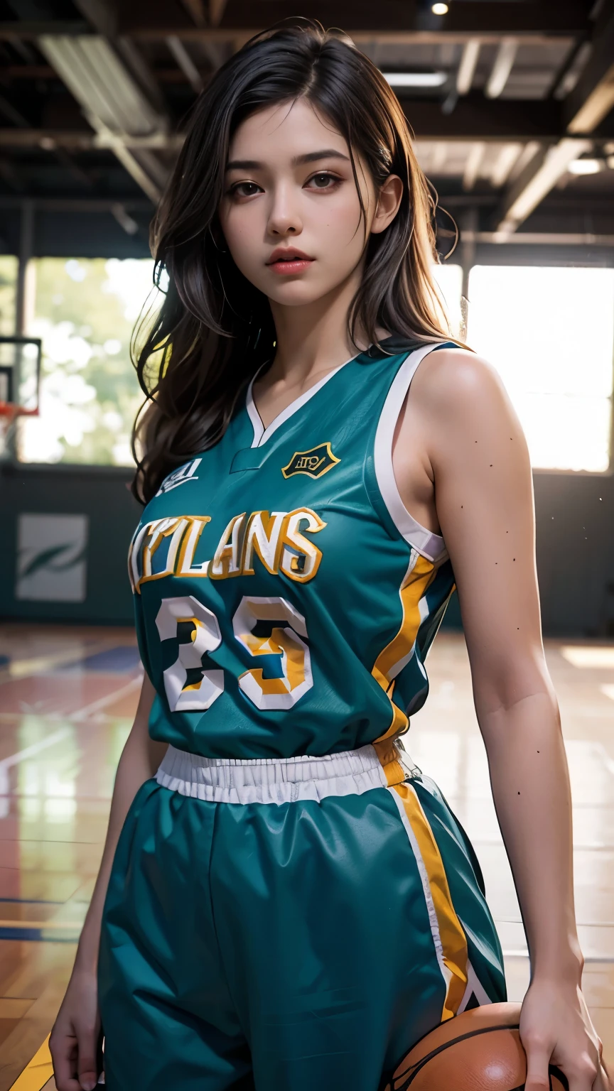À la Fed woman in basketball jersey, shot with Nikon Z9, shot with Canon EOS R 6, Jaeyeon Nam, shot with Canon EOS R 5, shot with Canon EOS R5, shot with Sony A 7 III, wearing volleyball jersey, wearing NBA jersey, wearing 8K alto germ bokeh