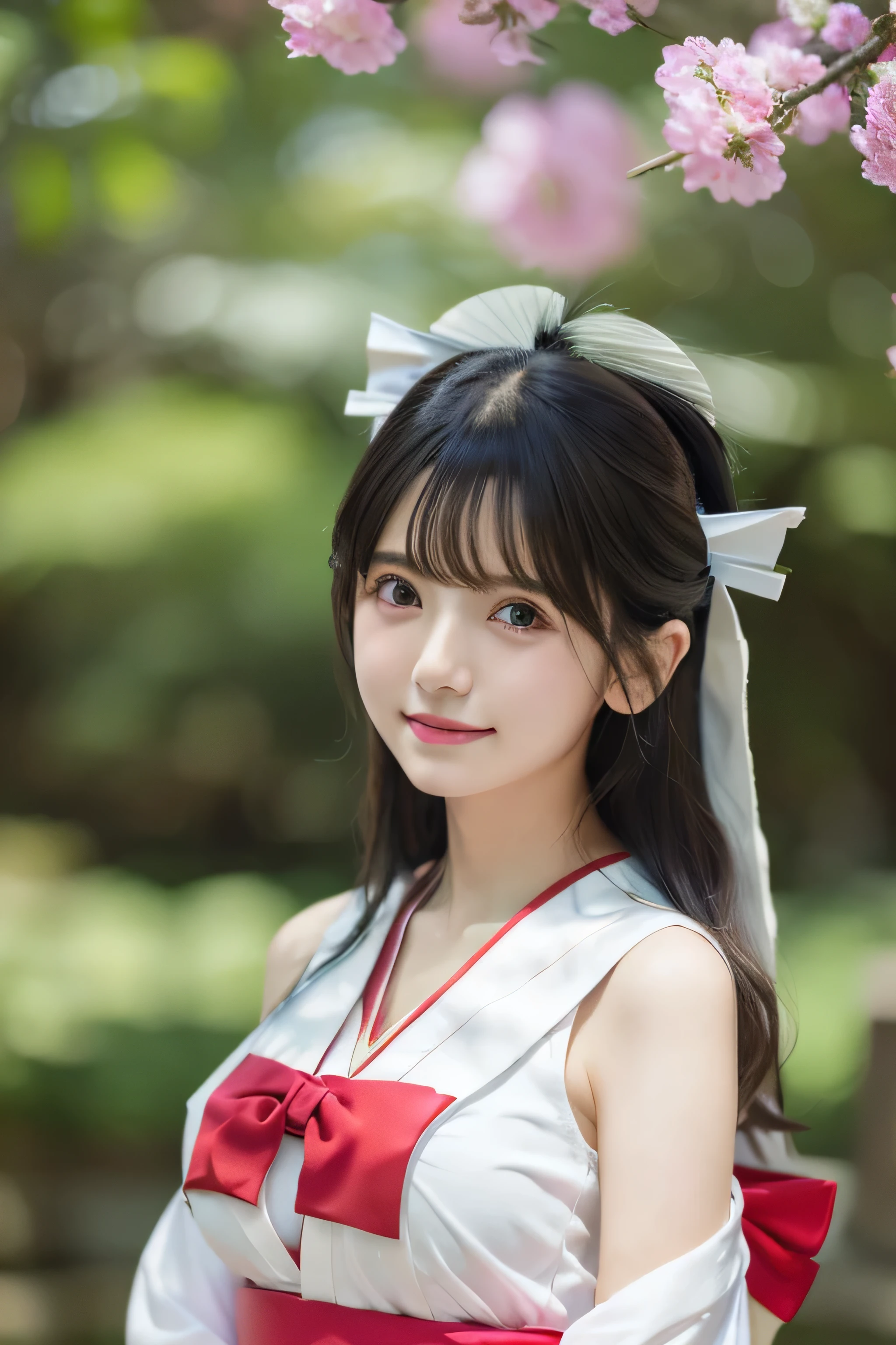 Shrine maiden in simple costume　(8K,RAW Photos,Highest quality,High resolution:1.1),		
(Highest quality,8K,32k,masterpiece,uhd:1.2),		
(Highest quality, masterpiece, Ultra fine, 超High resolution, Realistic, Raw photo, Nonsense, Absolute Resolution),		
Highest quality, 超High resolution, (Realistic), masterpiece, symmetry, Highly detailed RAW color photos, Professional close-up photo,		
8K解像度,RAW Photos,Highest quality,masterpiece:1.2,Realistic,Photorealistic:1.4,極めて詳細な8K壁紙,Sharp focus,Depth of written boundary,Background Blur（bokeh）,Cinematic Lighting,Soft Light,