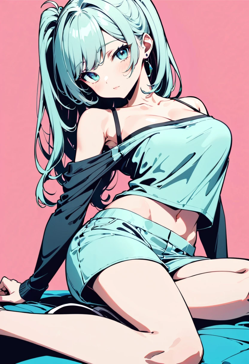 (masterpiece, top quality, best quality), pixel,pixel art,1stocking_anarchy, stocking_\(psg\), full body, embarrassed, bikini outfit, thighhighs, sitting on bed