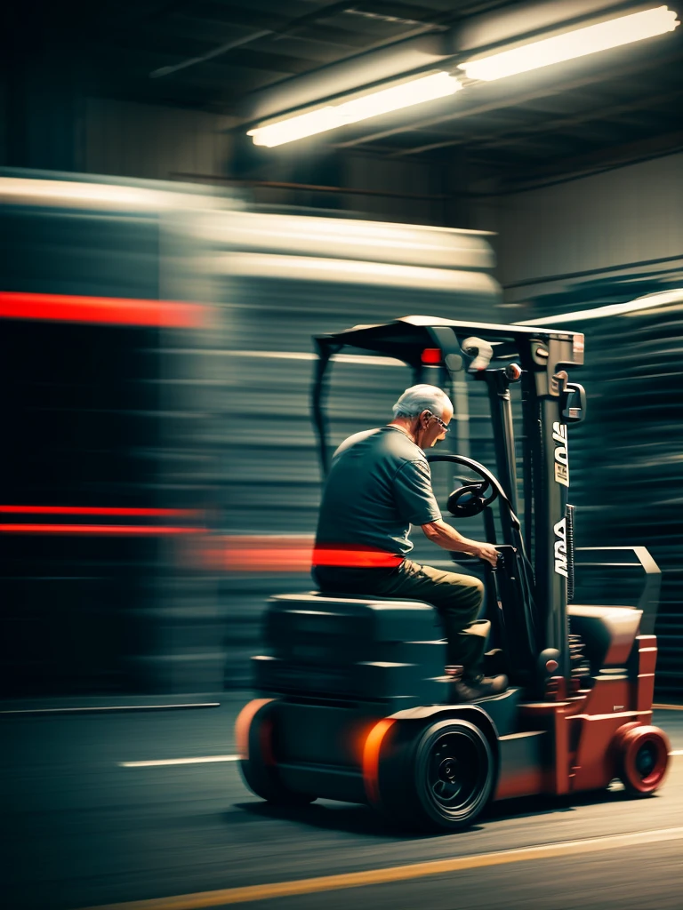 Forklift and old man
 , ( soft focus , Shallow focus , dim light) , tail slide blur , drift , cardrifting , tail light blur