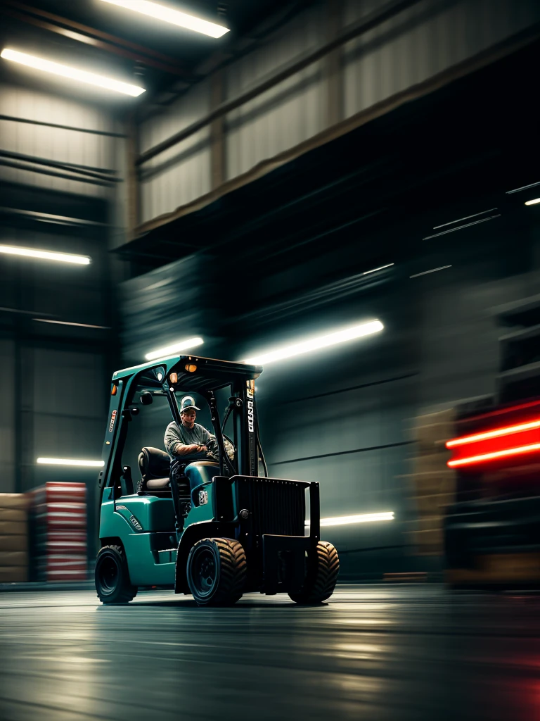 Forklift and old man
 , ( soft focus , Shallow focus , dim light) , tail slide blur , drift , cardrifting , tail light blur