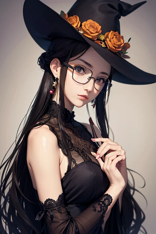 Best Quality、masterpiece、High sensitivity、High resolution、Detailed Description、Delicate facial depiction、Slender woman、Glasses、Semi-long、Calm expression、Halloween、Costume、