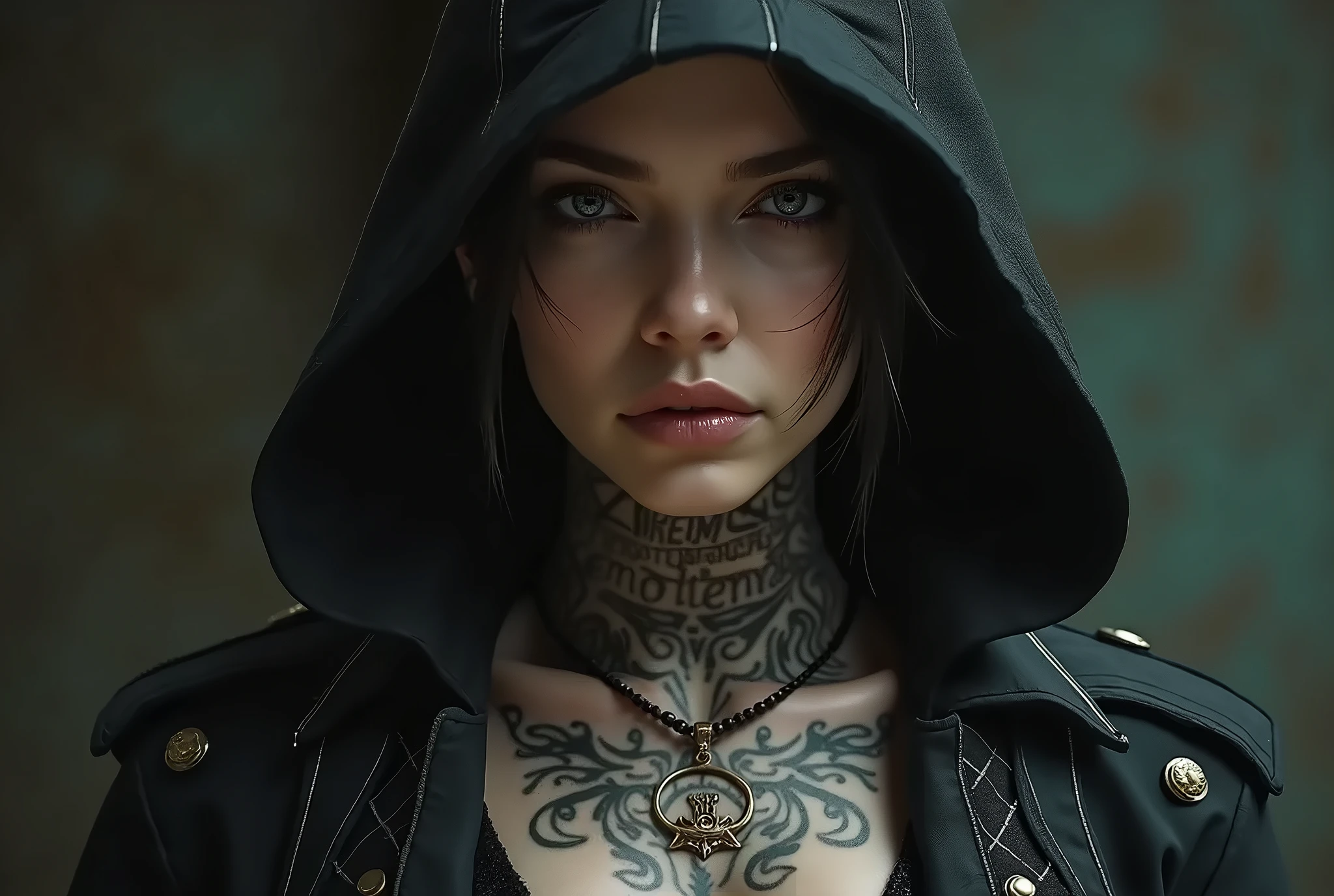 outdoor,(telephoto lens,full body),gyaru,weep,tears, slender fingers, exquisite facial features, prefect face,illustration,horror girl, tattoos, portrait of the god of death, angel of death, demon noble character design, Peter Morbach style, demon soul concept art,Cotton hoodie,((cameltoe))