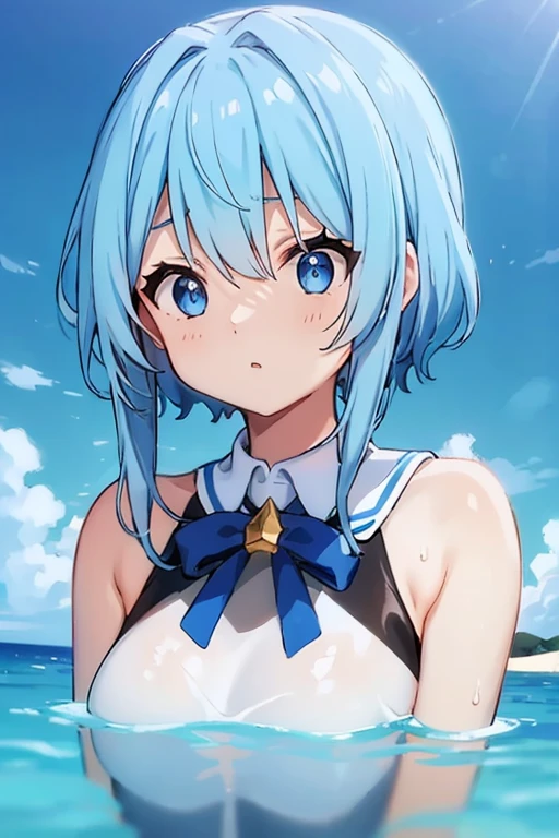 masterpiece, Highest quality, Rei Ayanami, One girl, nude,Beautiful Eyes,Blue Hair,Short Bob,Seaside