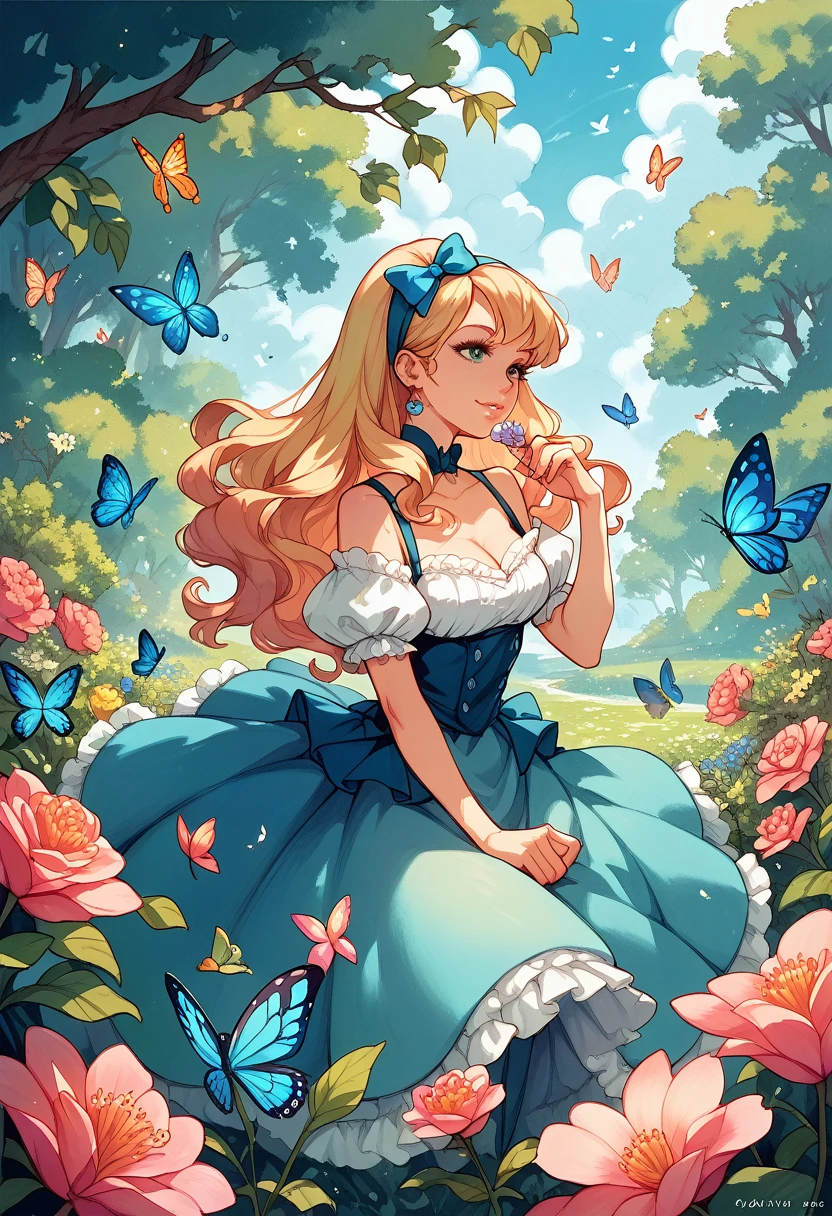 Beautiful girl in a fairy costume, Surrounded by flowers and butterflies. content: Watercolor. style: Quirky and delicate, Like an illustration in a children&#39;s book. 、Place a used condom in front of you、Dripping white liquid from the crotch、(Focus on the crotch)