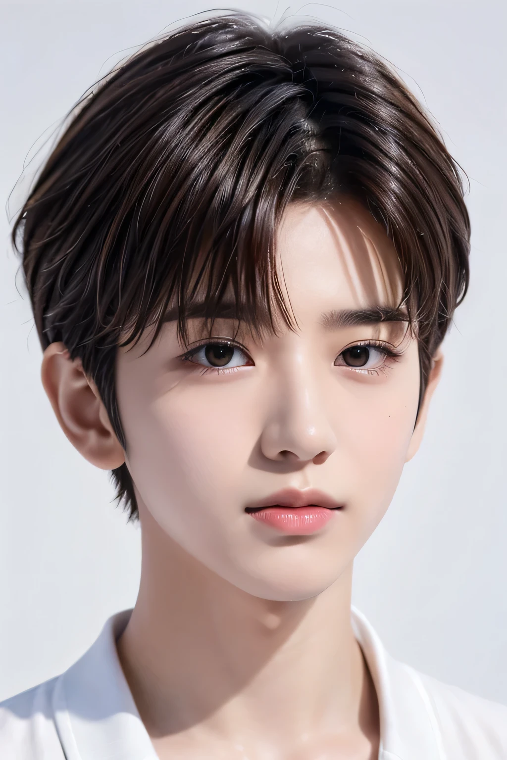 1 male、8Ｋ、Best Quality、masterpiece、(head shot)、(White simple background)、、Short Hair、Tea Hair、(Realistic skin texture:1.1)、