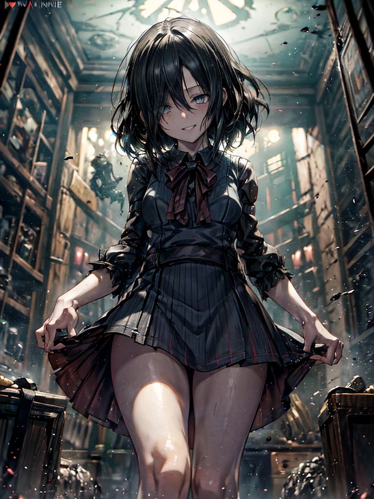 Detailed, eveline(Resident Evil 7), Lift up skirt, eye opening (1), Grin, Stand, Sexy thighs, Healthy Feet, 