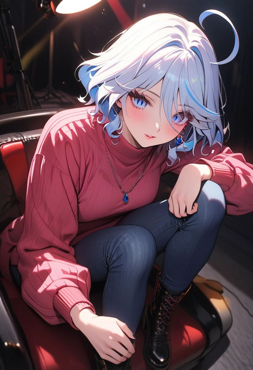 A stylish oversized sweater with a graphic design, skinny jeans, fashionable boots, beautiful detailed face, beautiful detailed eyes, beautiful detailed lips, highly detailed,8k, highres, masterpiece, ultra-detailed, studio lighting, vivid colors, fashion, trending, stylish, elegant, cinematic lighting,full body , furina , furina genshin impact
