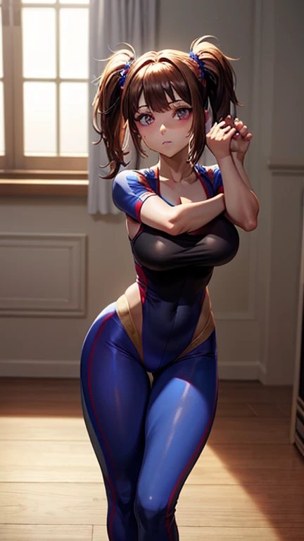 High quality masterpiece, (Unreal Engine), reality:1.8, Ultra-high resolution, Rich contrast, Very high quality, 8k, High definition texture, Astonishing absolute resolution, Advanced Settings, colorful, Clear images, Sharp focus, Digital Blending, (Hasselblad Photos, Dynamic Angle),

1 girl, Remember, Big Breasts, pigtails, Red eyes and blue eyes, gloves, (Wear a tight yoga suit, Bold and sexy yoga poses ,Hot Yoga, Sweat makes your yoga wear transparent),  

indoor, Hot Yoga, 