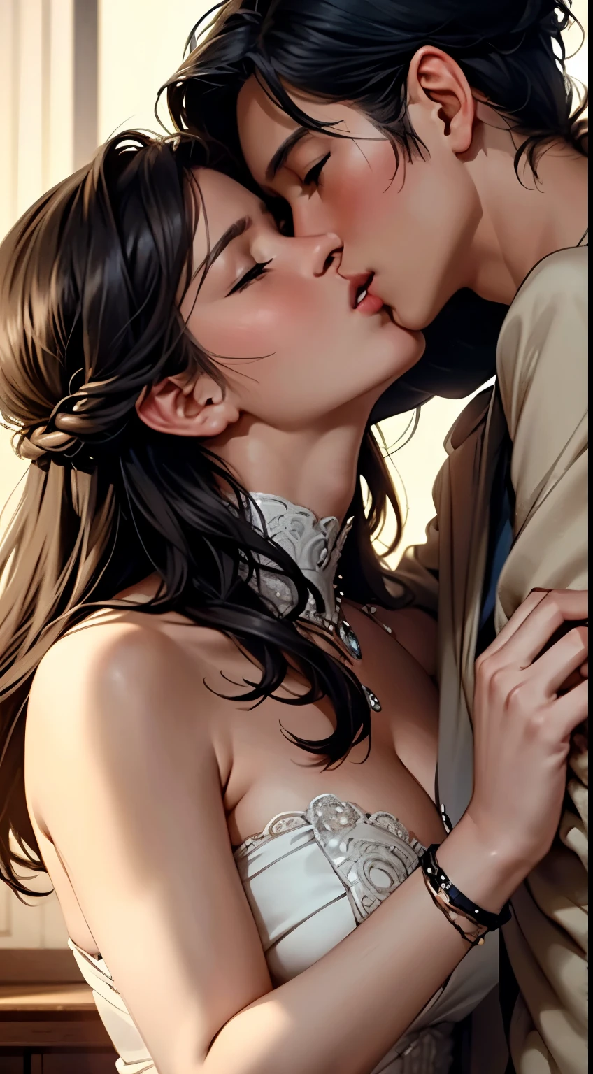 young sexy naked girl deep sucking a young boy penis, deep throat, glimpse of naked breast+++