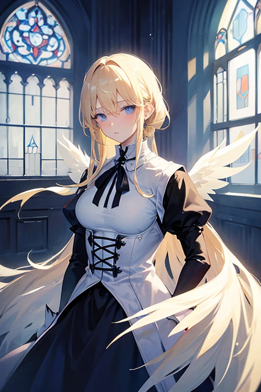 ((masterpiece, best quality)), (1girl), (solo), (female focus), (ahoge, ash blonde hair, long hair), green eyes, ((white shirt), (buttoned shirt)), ((black skirt), (short skirt)), standing, white background, arms behind back, bat wings on the waist, sheep horns, sad eyes, cold facial expression, cold look, pale skin, colour grading, dark illustration, extreme quality, radiant, extremely detailed, ultra-detailed face, ultra hd 8k, ultra digitality, mythical, dark lightning, sleepy eyes, detailed hands