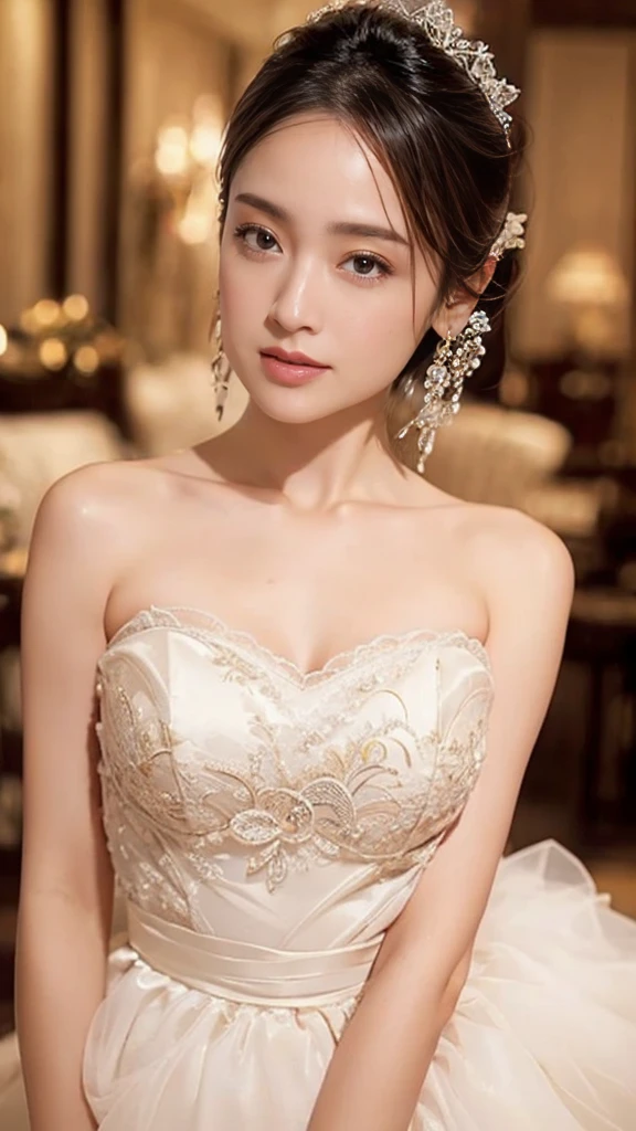 High resolution、masterpiece、Textured Skin、High image quality、超High resolution、Very detailed、woman、Look at, low length、Large Breasts、Anatomically correct, Short Hair、Sexy mini skirt wedding dress、