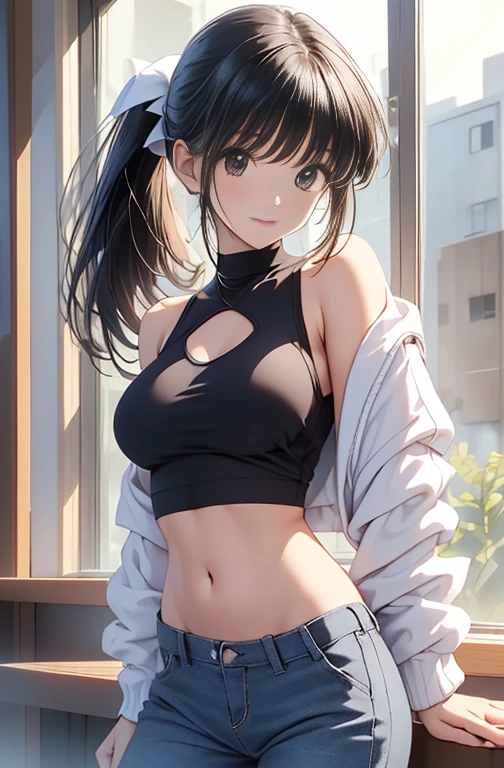 masterpiece, highest quality, (maximum resolution: 1.2), (Ultra HDTV: 1.2), cinematic light, Ultra HDTV, (detailed eyes and skin), (detailed facial features), Highly detailed face and skin texture, nffsw, 8K resolution, sharp focus: 1.2, perfect body, Anatomically correct, photo of beautiful Japanese woman, 25 years old lady, medium breasts, beautiful hip, delicate, thin thighs, angle from back, Pose that emphasizes the buttocks, windy, standing on stairs, camel's toe, pleated skirt, tight white shirts, wind flips skirt, high school, smile, black lace lingerie