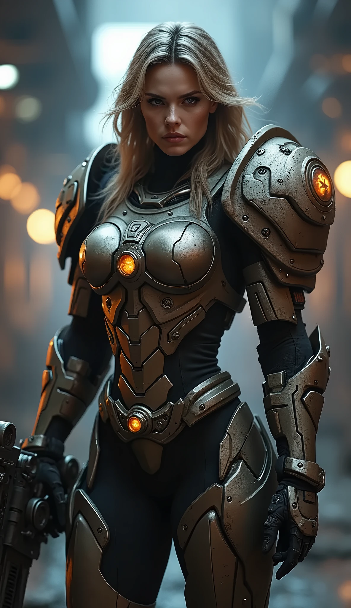 mujer alienigena extraterrestre, considerada como una de las razas mas bellas de la galaxia, con una cara, ojos y labios sensuales, vestida con uniforme sexy de gears of war, se encuentra en centro de control de estacion espacial. hiperrealista, imagen nitida, 8k.