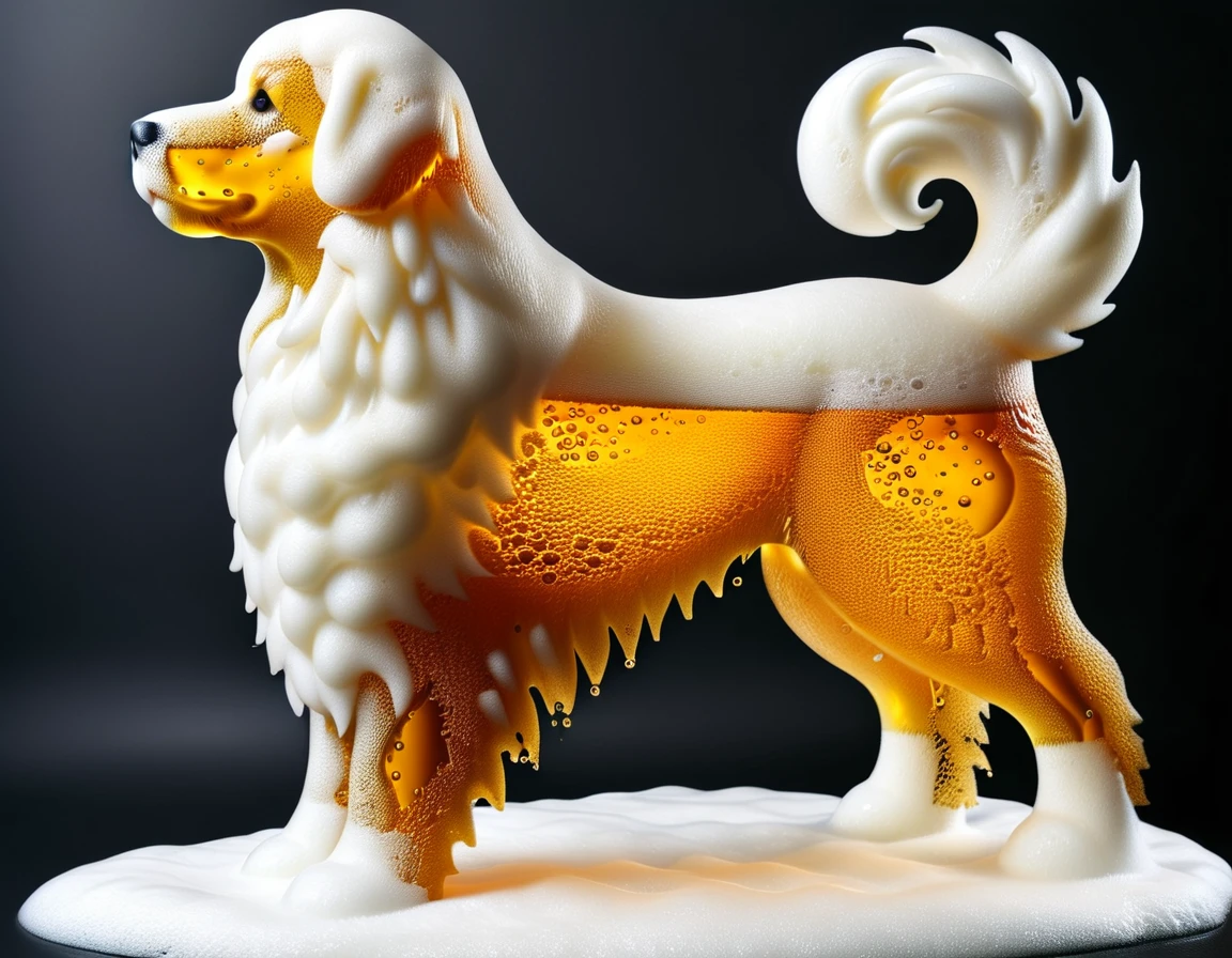 Photo of Golden Retriever made of foamy beer, Masterpiece, Best Quality, Ultra high Detailes, intricate details, intricate detail texture 