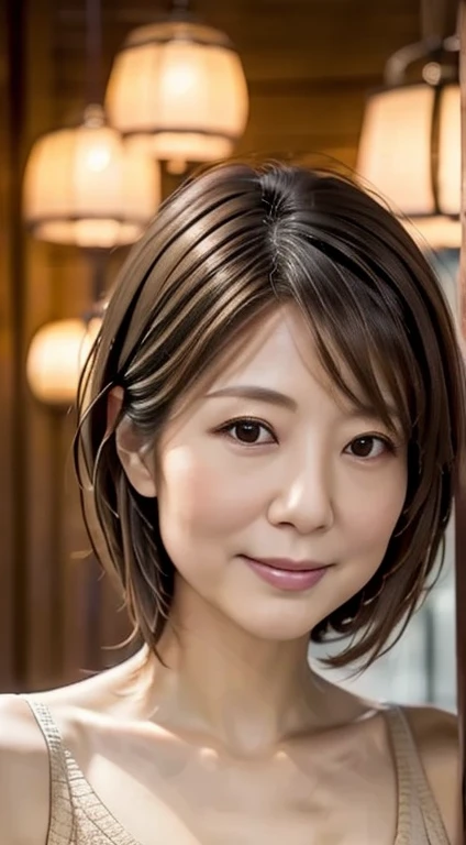One Japanese person、nude、Japanese women、50 years old、Big Breasts、Sexy JFO medium brown hair、Close-up