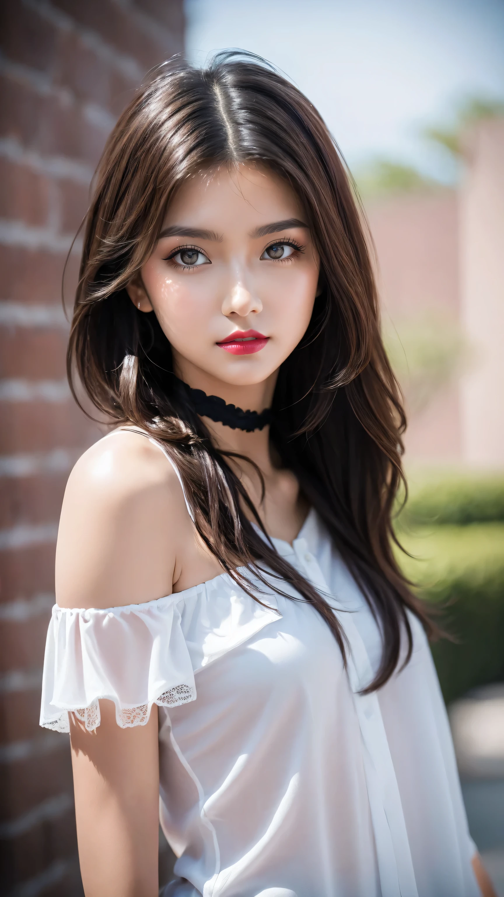 seed;88117315,((Full Body Angle))、((Front hair:1.3))、((Highest quality, 8K, masterpiece: 1.3)), concentrated: 1.2, Cute girl 1,Nipples erect、 Perfect beauty: 1.4,Summer casual solid color zipper waist slim fit sleeveless sweater dress: 1.2,Long sleeve、Randall Color、comics&Text Graphics、Black ruffle-trimmed drawstring zip blouse,1.1, Highly detailed face and skin textures, Fine grain, double eyelid, whitening skin, ,Highest quality,Ultra-high resolution,you,1 girl,alone,_Shiny_skin,Iris,necklace,((brown_length_Wavy_hair)),(lips)),eyelash,Front hair,deal with,compensate,Shiny,pore,skin,Large Breasts、((Surprised face、Surprised face、))、Garden、