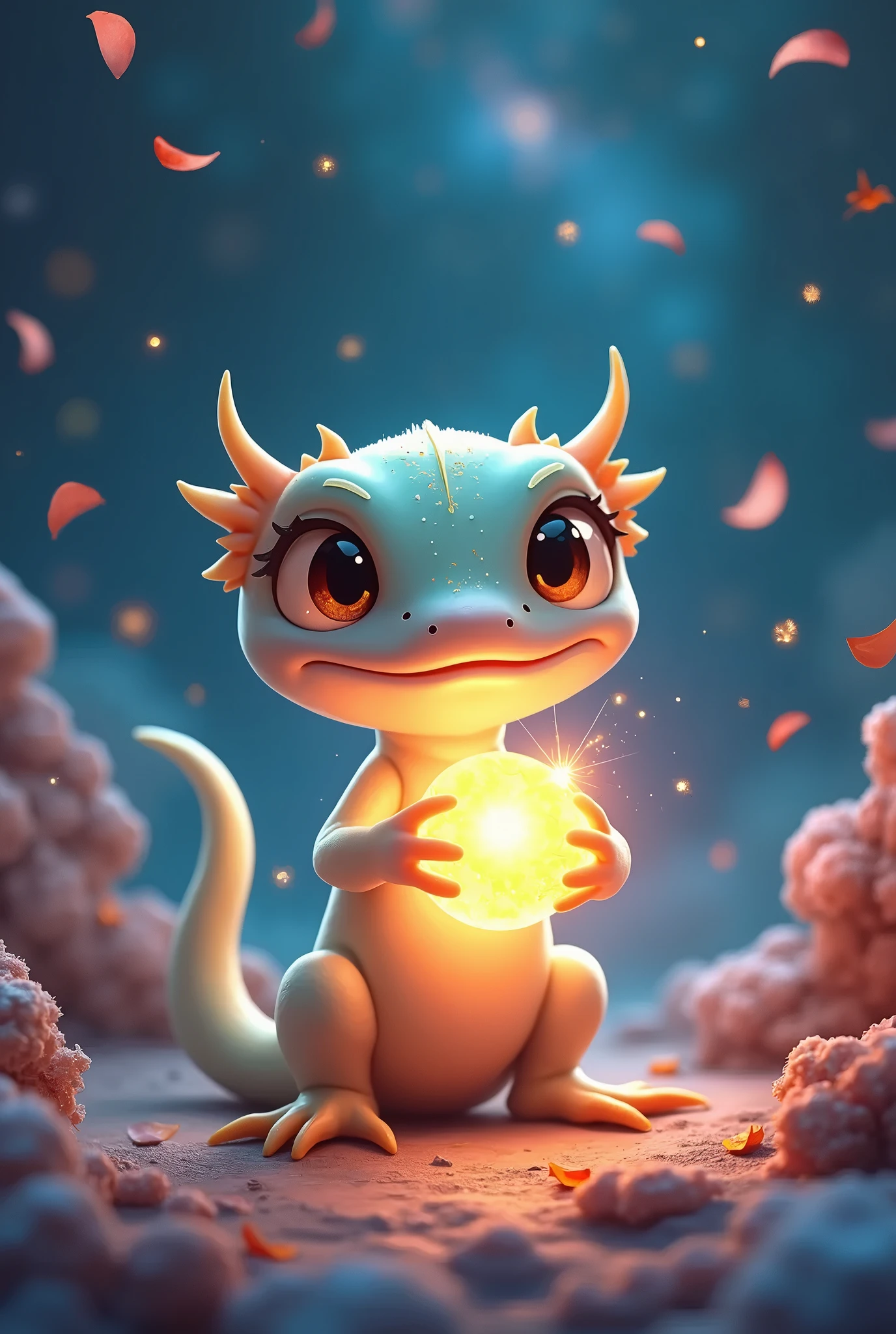 A cartoon dragon,red skin,cute,mini sence,2D,Holding ingot in hand
