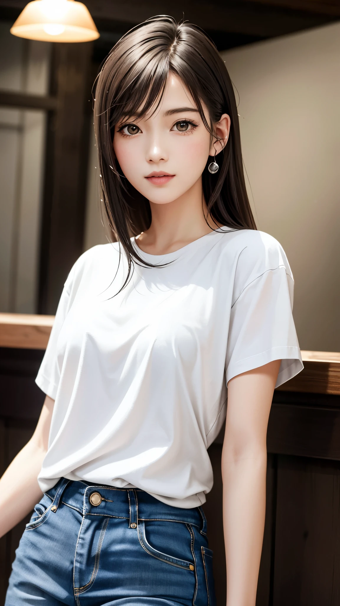 8K quality、Highest quality、Bust 75、Age 25、OL uniform pose、Full body portrait、His white shirt is open, exposing his chest.、Beautiful lips、Beautiful body、Sexy expression、Exactly Imada Mio、Brown Hair、ponytail、Are standing、Sexy pose、Dirndl Skirt