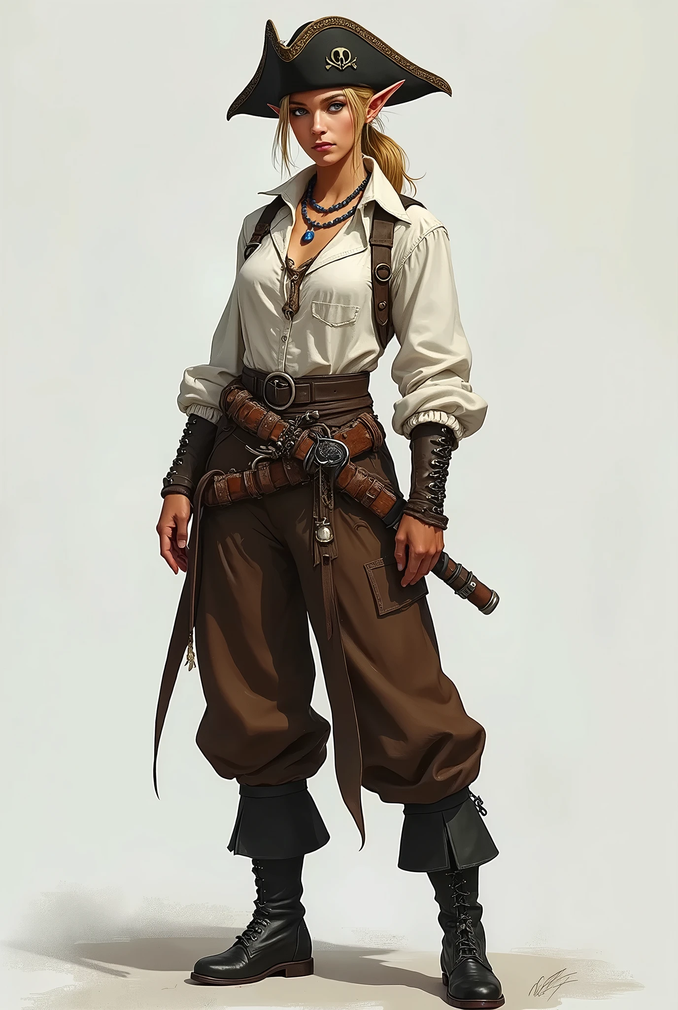 Young woman, Human, gray-lilac hair, , slim, high, beige linen shirt, medieval brownish pants with belt, high medieval leather boots, standing straight, full length