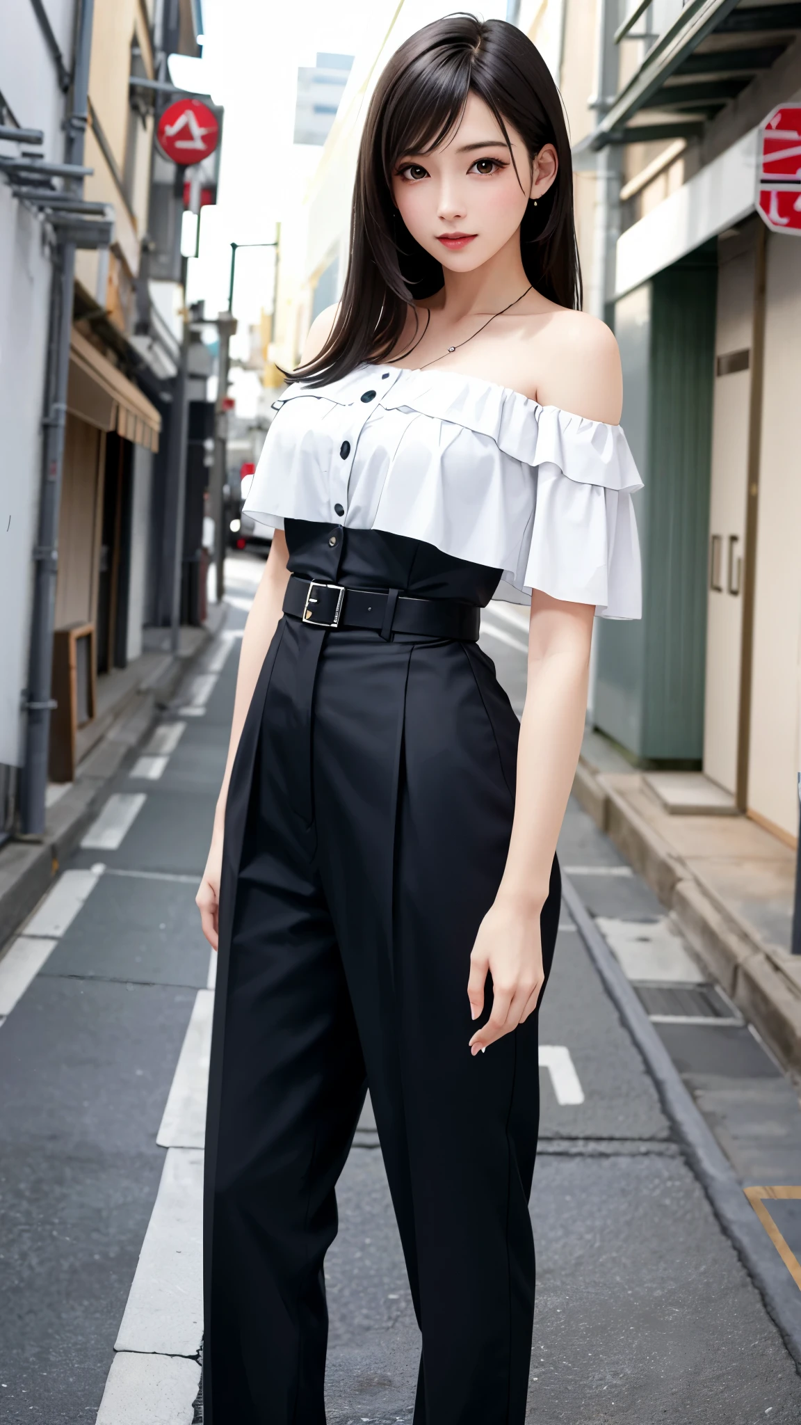 (((Tokyo Street:1.5))、Woman walking in the city:1.3、The background is the street)、(Realistic、Like a photograph、Live Action、8k, Realistic, RAW Photos, Best image quality: 1.4), Single-lens reflex camera、RAW Photos, highest quality, Realistic, Very detailed CG Unity 8k wallpaper, Written boundary depth, Cinematic Light, Lens flare, Ray Tracing, Realistic background、(Paisura:1.3,Bag strap between chest、White shirt、High waist jumper skirt:1.2、Small breasts:1.2))、((Ultra-Dense Skin))、 1 female,cute japanese gal、((whole body:1.5),look up:1.1、smile、(Long Hair、Black Hair:1.3)、I like that style、stylish、Very detailed、Pay attention to the details、Perfect outfit、(White skin)、Beautiful legs:1.1,Anatomically correct body、Accurate Fingers、Are standing、View from below
