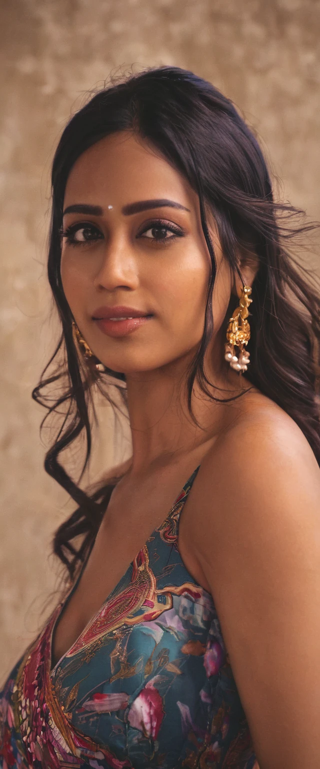 NivethaPethuraj, bikini,[ (art by Oleg Oprisco:1.3) |art by Florian Nicolle], portrait,close up of a Selfish Female, Historian, masterpiece, shallow depth of field, Low Contrast, ultra high res,  