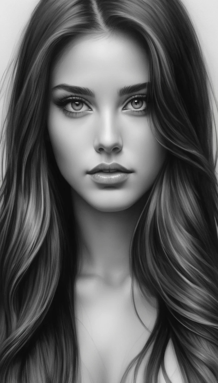 a black and white photo of a woman with long hair, black and white artwork, charcoal art, beautiful artwork, black and white drawing, by Grzegorzki, stunning artwork, gorgeous face portrait, expressive beautiful portrait, pencil painting, by Shen Zhou, beautiful and realistic faces, black and white graphite drawing, artistic drawing.