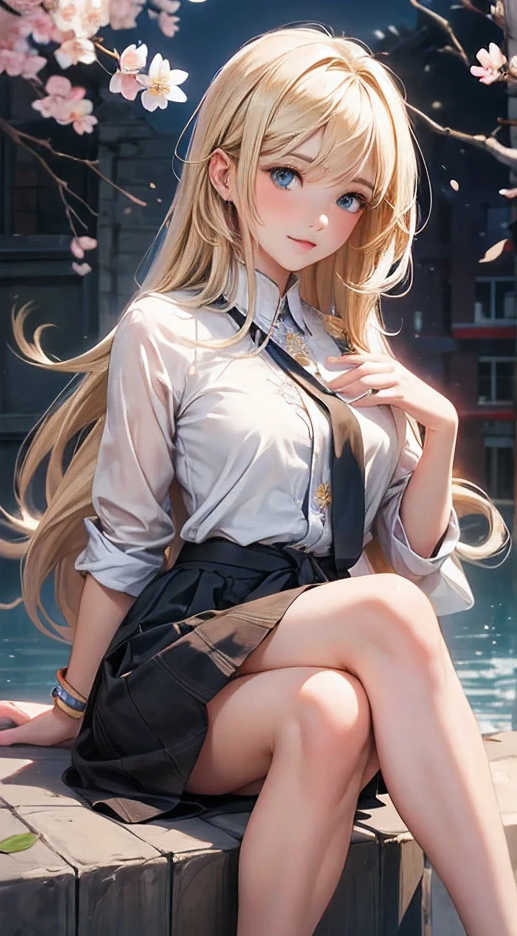(best quality,4k,8k,highres,masterpiece:1.2),ultra-detailed,realistic,beautiful detailed eyes,beautiful detailed lips,extremely detailed eyes and face,longeyelashes,portrait,studio lighting,soft pastel colors,gentle lighting,a young girl,dressed in a blue skirt,a blue mini skirt,wearing a white tight-fitting top,wearing a skirt,layered clothing,long socks and skirt,wearing a skirt and knee-high socks