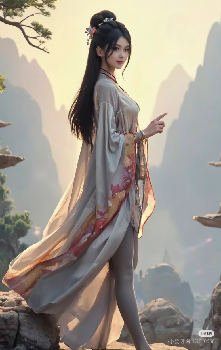 In ancient China, a in white clothes with long hair and a young man with black beard are walking on the river beach, followed by a group of common people who are diligently excavating the river beach. The background is green mountains. There is a giant white Chinese snake stretched out from the water and hovering in the sky, imaginative, big scenes, warm scene, stunning movie visuals, hazy feeling, imaginative, orient-inspired, Chinese ink painting