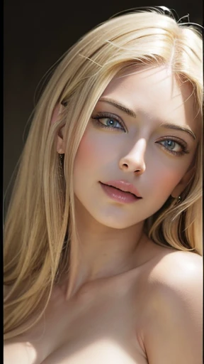 blue eyes, Blonde hair, Large Breasts, 4K resolution, High quality CG, Beautiful CG, Soft Light, realistic, photo-realistic:1.37),(8k, RAW photo, best quality, masterpiece:1.2), cute, ultra-detailed,physically-based rendering, ultra high res, sharp focus, looking at viewer,photorealistic,realistic, solo, photorealistic, best quality, extremely detailed face,extremely detailed eyes and face, beautiful detailed eyes,absurdres, incredibly absurdres,haunting smile, natural breasts, soft areolas, Puffy areolas, puffy nipples, detailed areolas, plunk areolas, detailed nipples, full body, sexy shot, smooth body, sexy body, huge stunning goddess shot