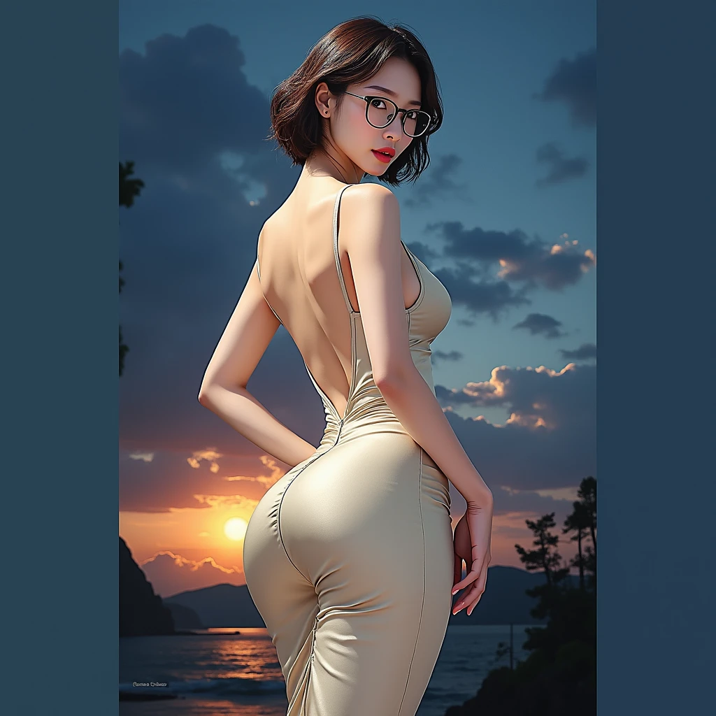 (best quality, masterpiece), 1girl, lingerie, big breqst, samurai, particle, wind, looking at viewer, fox ear, monsters in background, backlighting, upper body, pose