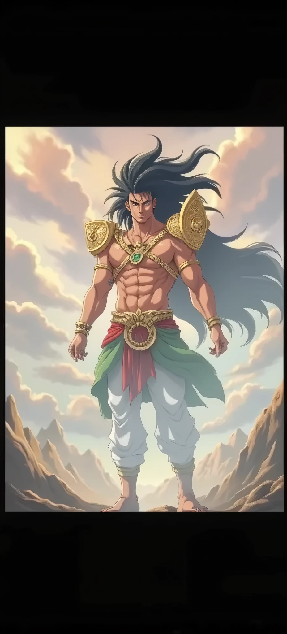 a cartoon image of a man with a sword and a large body, ashoka tano, handsome guy in demon slayer art, detailed anime character art, style of jojolion cover art, anime tribal boy with long hair, full color illustration, manga character, male medusa, akira from chinese mythology, djinn human hybrid, greek god, full color manga visual style