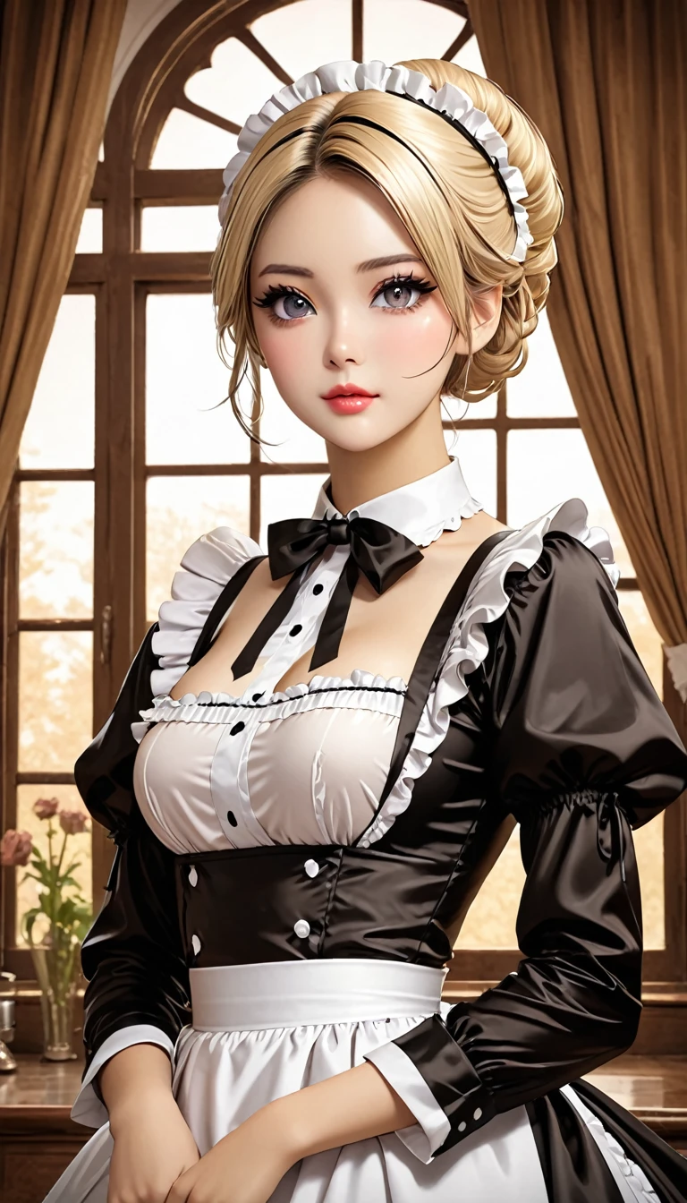 1girl, solo, blonde_hair, brown_hair, hair_ornament, dress, official_art, nail_polish, lolita_fashion, gothic_lolita, gothic