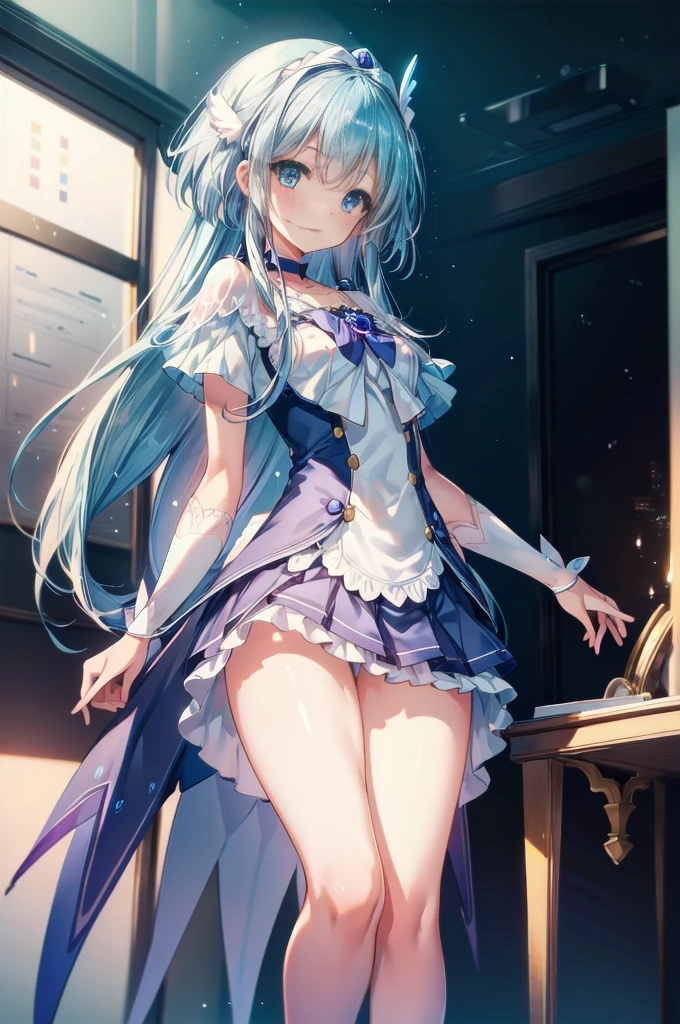 (Highly detailed CG), (最High image quality), 1 girl, 完璧なface,  Cure Beauty，Shiny skin, Glowing skin, Wide Hips,Narrow waist, ((Cure Beauty)),bangs,blue eyes,Sweaty，skirt，Leotard Peep，thighhighs， ((day:1.5)),indoor, ((Highly detailed background)), Cowboy Shot,1 girl, Alone,beautiful Finger,beautiful long legs,beautiful body,(Mature Woman:1.3),Compensate,Open lips,(Shiny skin:1.3),(Gorgeous, dense skin),(Thin Hair), masterpiece, High image quality, High resolution, Confused,(beautiful and aesthetic:1.2), beautiful hand, (4K), 8k, Perfect balance,(extremely detailed CG unity 8k wallpaper), Perfect hands, Embarrassing, , Light_trace,Intricate details,Written boundary depth, extremely delicate and beautiful,Professional photography, Bokeh, High resolution, Sharp details, 最High image quality, (beautiful,Chest), (beautiful_face), (Narrow waist), Bent, Thick thighs,Elbow Bag,1 girl, Long Hair, 