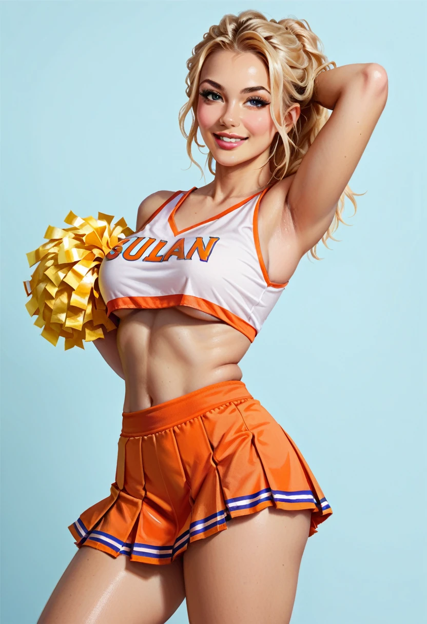 pin-up girl, blonde, cheerleader, seductive pose 