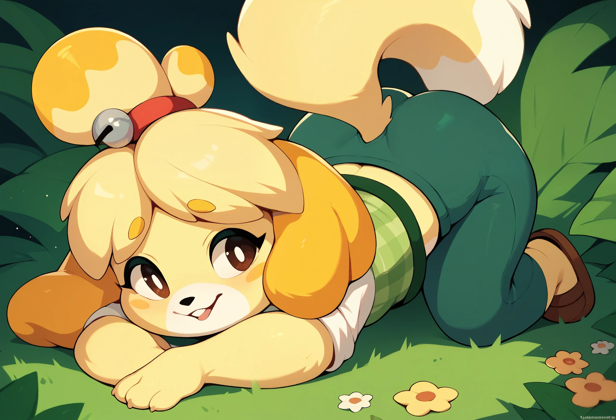 mature, animalcrossing nintendo isabelle　,Butt　,On all fours 　furry, yellow hair　, female very young girl, tail　Very adorable　toddlercon , Adorable,