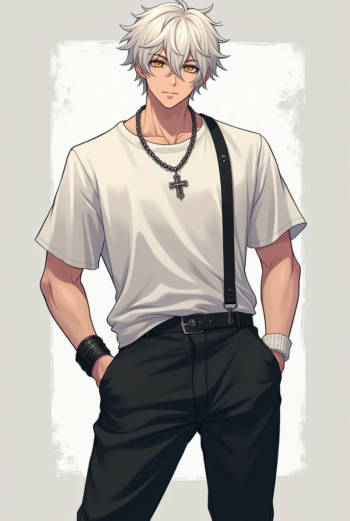 (masterpiece, best quality:1.2), <lora:kb_kagami-10:0.8>, cowboy shot, solo, male focus, 1boy, kagami taiga, expressionless, closed mouth, hands in pockets, black shirt, jeans, necklace
