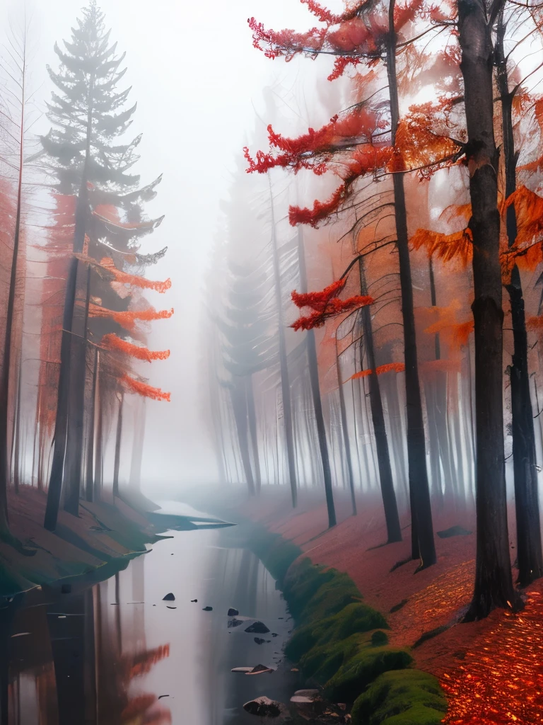 ((highest quality)), ((masterpiece)), (be familiar with), (Accurate hand and finger depiction), Inside the fantastic sea of trees、(Scenery in a dark forest with autumn leaves:1.5) , (Layer depth, parallax effect, soft focus foreground, Landscapes depicted:1.3), (The ground is covered with tree roots and fallen leaves.:1.4)、(steam:1.2)、like a movie, (A penis grows out of the ground:1.3), (penis)
