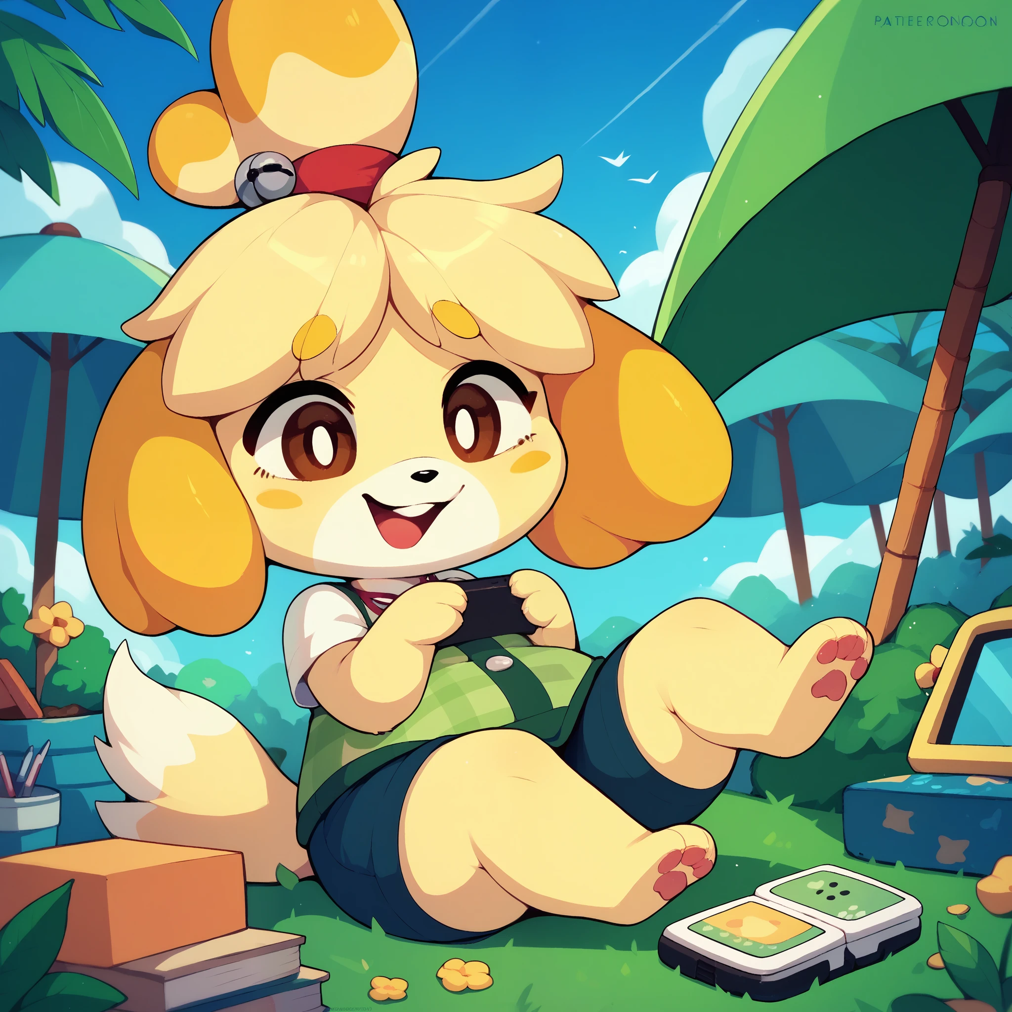 animalcrossing, nintendo, isabelle　, yellow hair　, female, very young girl, tail,　Very adorable　toddlercon , Adorable,spats