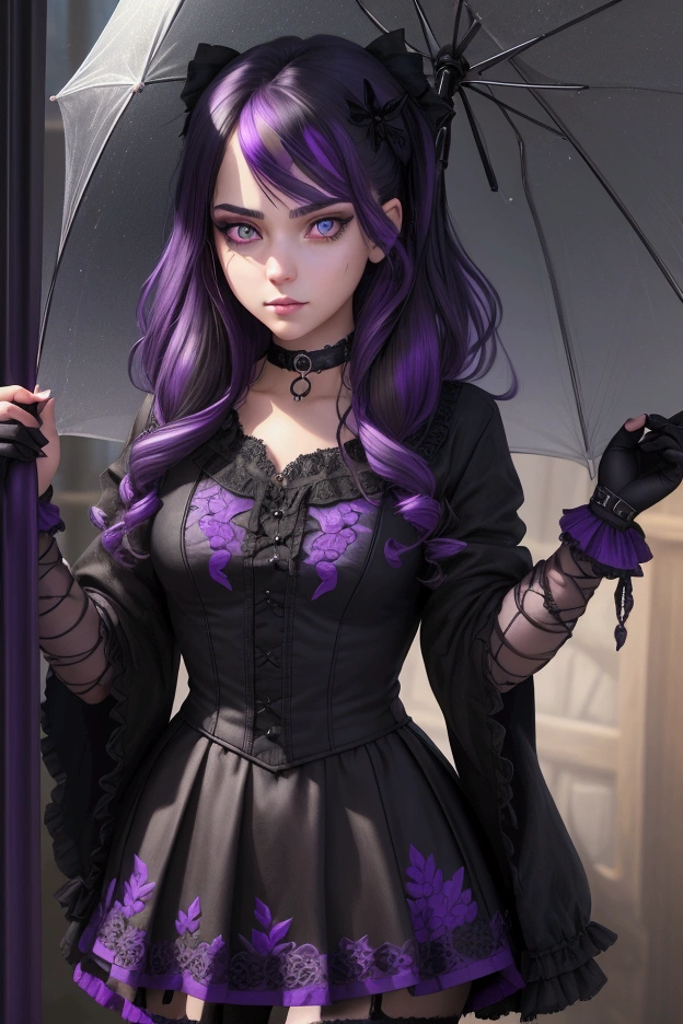  A 2 gothic punk goth girl, perfect face, beautiful Asian woman with long White hair in curls and coils, very cute and           beautiful girl, (highly detailed beautiful face), high detailed fingers, (Deep Purple corset with detailed frills), detailed face,
]cowboy shot, looking at viewer, Standing, white panties. intricate details, cinematic scene, detailed background, solo, dynamic angle,  ((beautiful big blue eyes looking down at the viewer, black shiny lipstick, perfect Asian goth cyber makeup)) double d breast, detailed cute face, white hair, gothic punk fashion, highly detailed gothic fashion, short skirt, heavy make up,),(dark black lipstick), size, Backlight effect, lens flare, depth of fields, blurry background, Detailedface,1 girl, Detailed eyes, ,(thigh up shot image :1.5), Black gloves. Walking in the rain. Moonlight shines on her face. Sombre setting