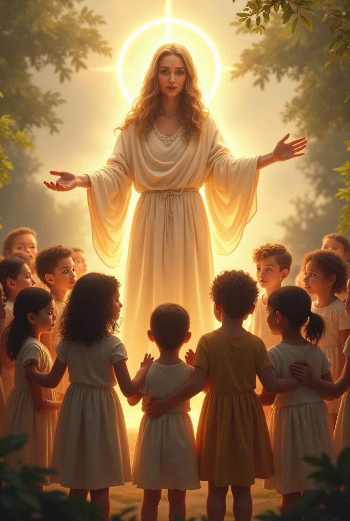 Image of God gathering children and blessing 