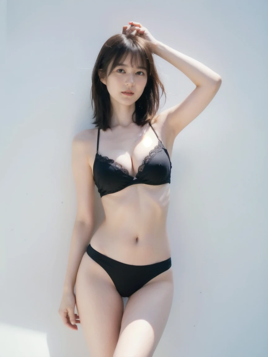 (((Sexy black and white silk bikini with tiny polka dots:1.35)))、(((Spread your legs wide:1.35)))、There is a lot of pubic hair on the female genitalia、((Boldly open your legs、Hold your thighs、Showing off your crotch))、 Drenched in sweat　、Lots of pubic hair、large pointy breasts、Browsing Caution、 （Humans are biologically correct、references） 、 lose extra limbsslim limbsextra numbersmutated hands and finger fusionfingersslim bad handslong necklong body anatomybad deformationbad deformation no extra breasts、Not Futanari、Not Moriman、Daisy Johnson, Sexy Costumes, White wall, (8K, RAW Photos, Realistic: 1.25), (Apply plenty of lip gloss, Lots of eyelashes, smile, Highest quality, Ultra-high resolution, Depth of written boundary, chromatic aberration, pungency, Wide Light, Natural Color, Japanese, SLR Image Quality, The Beauty of Japan, Idol Sculpture, Skin type, Adult, naked