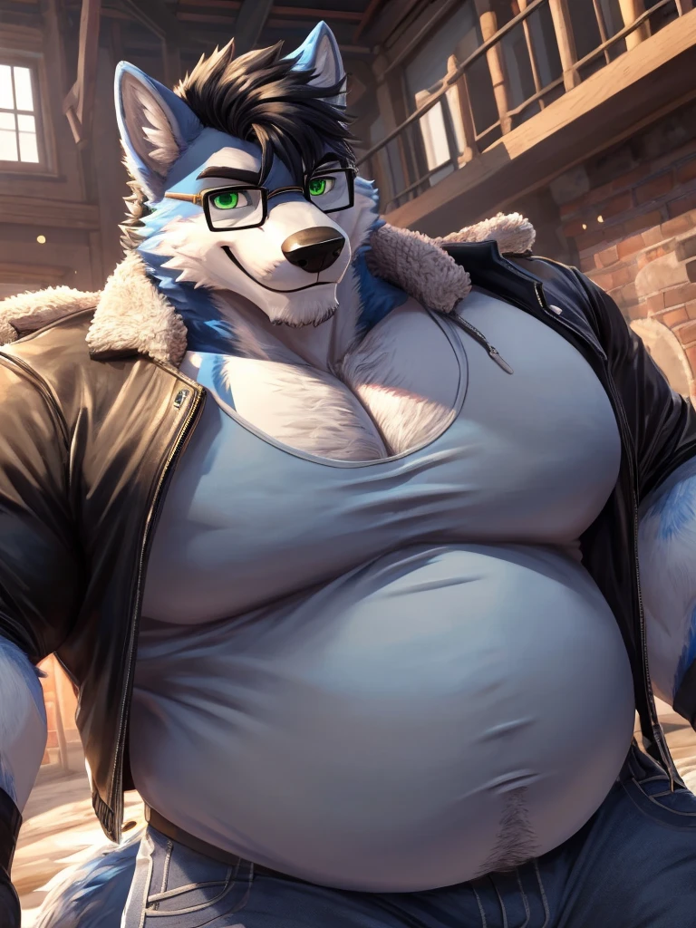 ((Ultra High Quality)), ((masterpiece)), ((Ultra detailed)), ((4k)).
, Anthro , Wolf , Handsome , Anthro Wolf , Light Blue Wolf , Light Blue Fur , Black Short Hair , Black Beard ,tiger Stripe fur , Handsone , Good Looking , Green Eyes ,(Eyes Details), Middle Ages , Huge Pecs , Bodybuilder Fat , big belly , big Bulge , Black Hoodies , Black jeans , black shirt , Sunglasses , Black Gloves , Anal , anal solo sex , messy cum , Solo , cum in ass , cum in mouth , huge Dildo in ass , cum all over body, blush , angry , wet